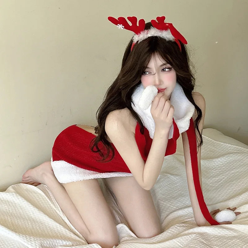 Women's Sweater Dress Christmas Pullover Red Backless Knitted Sleeveless Turtleneck Loose Jumper Festival Autumn Winter Sweaters
