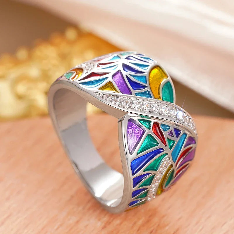 Huitan Novel Colorful Rings for Women Delicate Charming Shiny Finger Accessories Fashion Noble Creative Attractive Party Jewelry