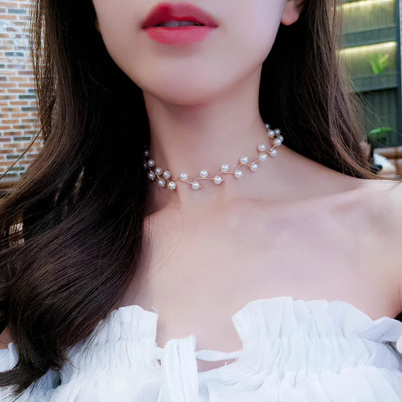 Trendy Pearl Necklace Korean Fashion Jewelry for Women Neck Chain  Choker Collar Accessories Gift Short Necklace Chain Female