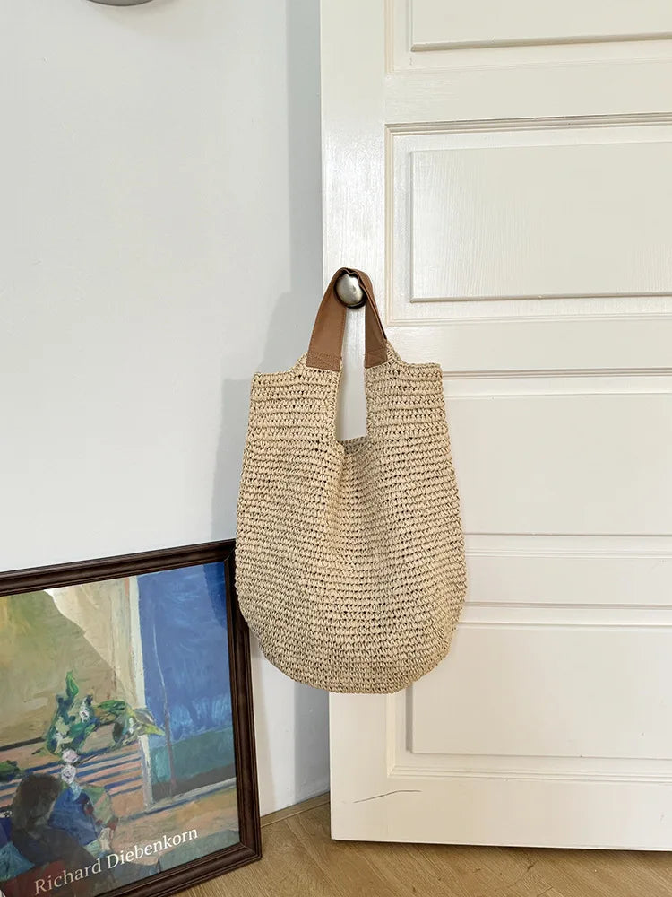 Handmade Woven Beach Bags For Women Handbag Large Capacity Travel Shoulder Bag Bohemian Straw Bag Vacation Shopper Tote Clutch