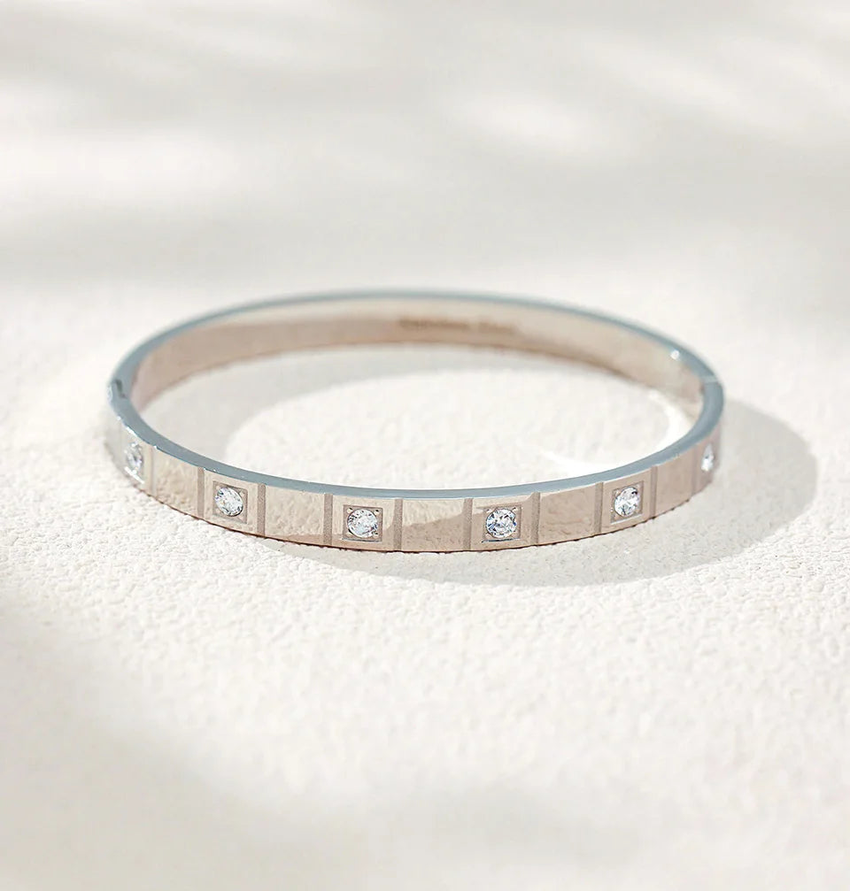 Stainless Steel Bracelet Bangle For Women Men 18k Gold Plated Inlaid Shiny Zircon Openable Unisex Bracelets Bangles Couples Gift