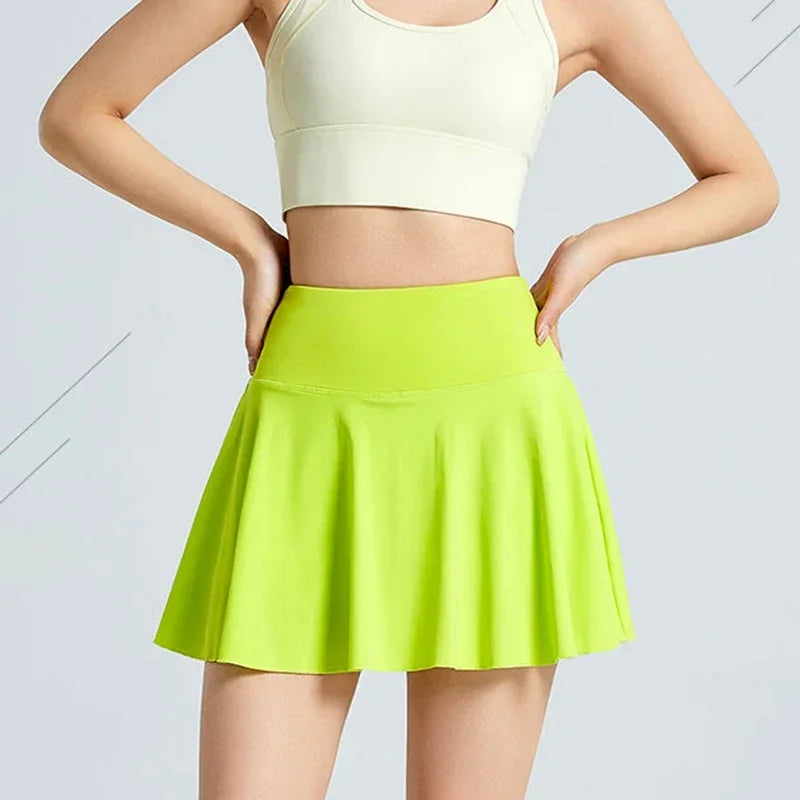 Sport  High WaistTennis Skirts for Women Fashion Anti-Shine Quick Drying Elastic Yoga Skirts Woman with Pocket Mini Skirt Female