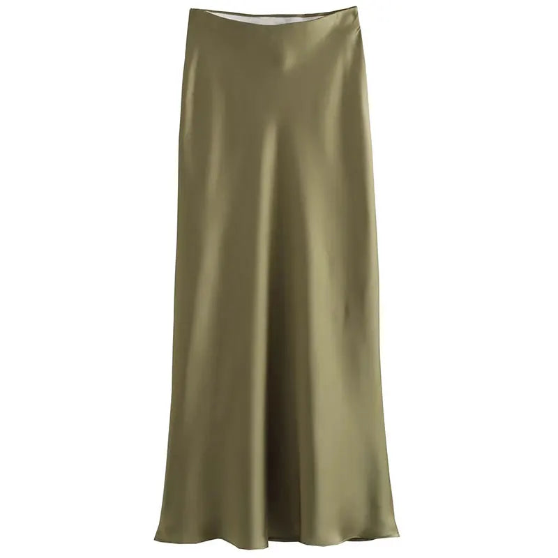 HH Skirts For Women 2024 Summer Solid Satin Sheath Long Skirt Female Show Curve Beach Outfits For Woman Mermaid Skirts
