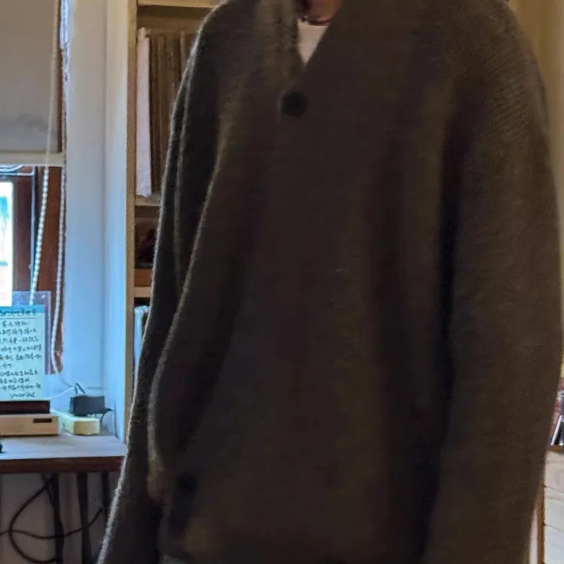 Sweater and Sweater Jacket Men's Autumn Cardigan Solid Color Versatile Relaxed Lazy and High-end Top Couple's Jacket