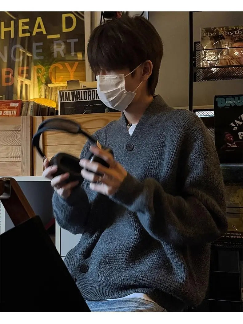 Sweater and Sweater Jacket Men's Autumn Cardigan Solid Color Versatile Relaxed Lazy and High-end Top Couple's Jacket