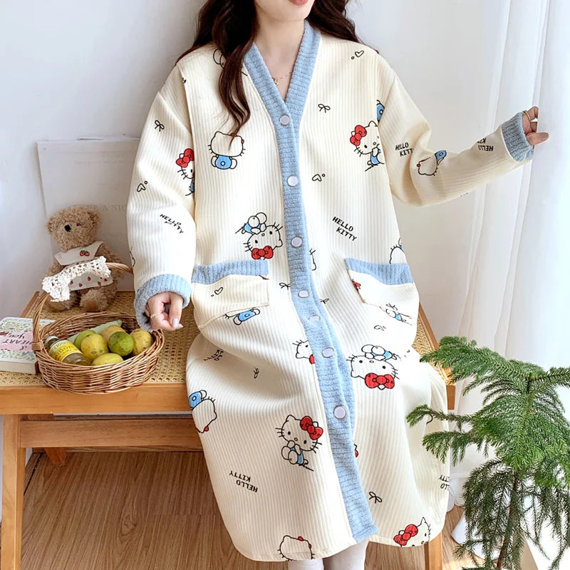 Maternity Sleepwear Nursing Nightwear Long Sleeve Robe Loose Fit Pregnant Women Homewear Winter Comfortable Fleece Nightwear