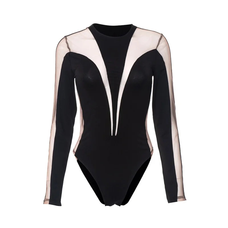 See Through Sexy Bodysuit Lingerie Long Sleeve Lenceria Tranparente One-Pieces Body Feminino Skinny Corset Top Women Rave Outfit