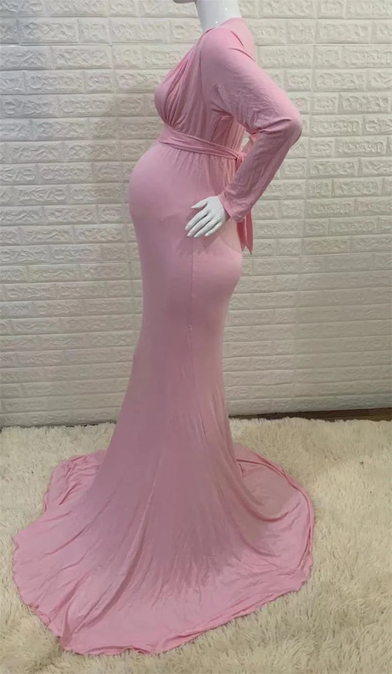 2024 Elegant Maternity Dresses For Photo Shoot Pregnant Women Dress Long Sleeve V-Neck Pregnancy Photography Shower Dress