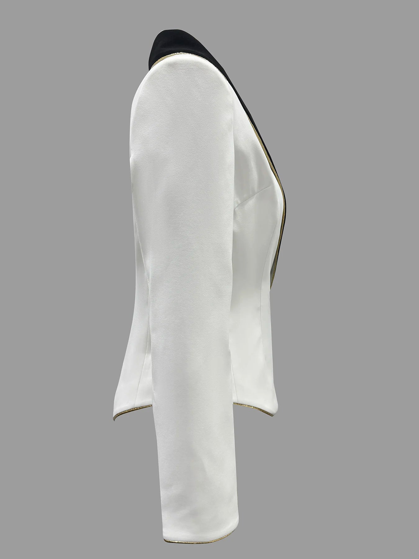 Women Blazer Jacket Elegant Asymmetrical White Blazer with Black Contrast Lapels Long Sleeves Slim Blazers Women's Outerwear