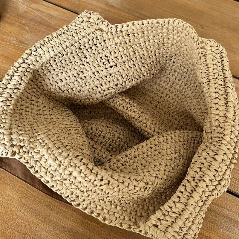 Handmade Woven Beach Bags For Women Handbag Large Capacity Travel Shoulder Bag Bohemian Straw Bag Vacation Shopper Tote Clutch