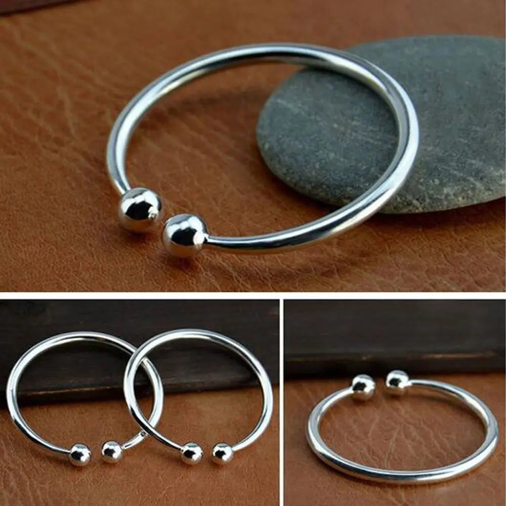 1pc Smooth Solid Bead Bracelet Cufflinks Bangles For Women Man Wedding Engagement Party Jewelry