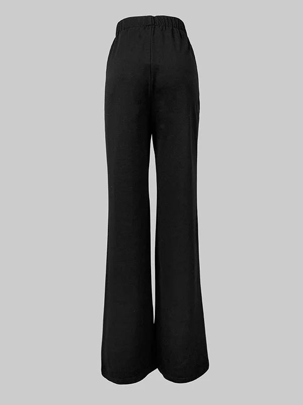 2025 Trousers Sets Women's Two Pieces Set New Spring Elegant Contrast Color High Neck Long Sleeves Wide Leg Pants Suit