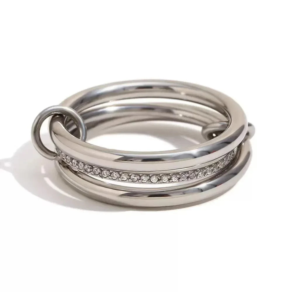 Stacking Rings Stainless Steel 3-layer Mixed Color Women's Ring New Waterproof Jewelry Party Birthday Gift