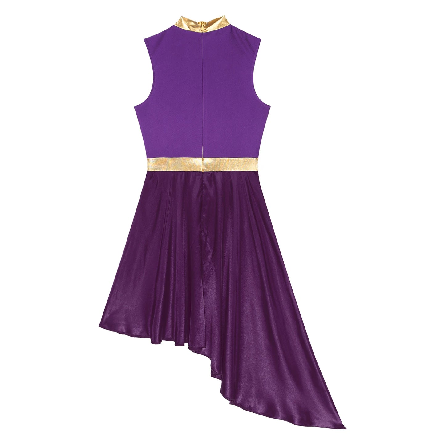 Womens Lyrical Dance Dress Ballroom Dancing Church Choir Stage Performance Costume Sleeveless Asymmetrical Hem Dresses Dancewear