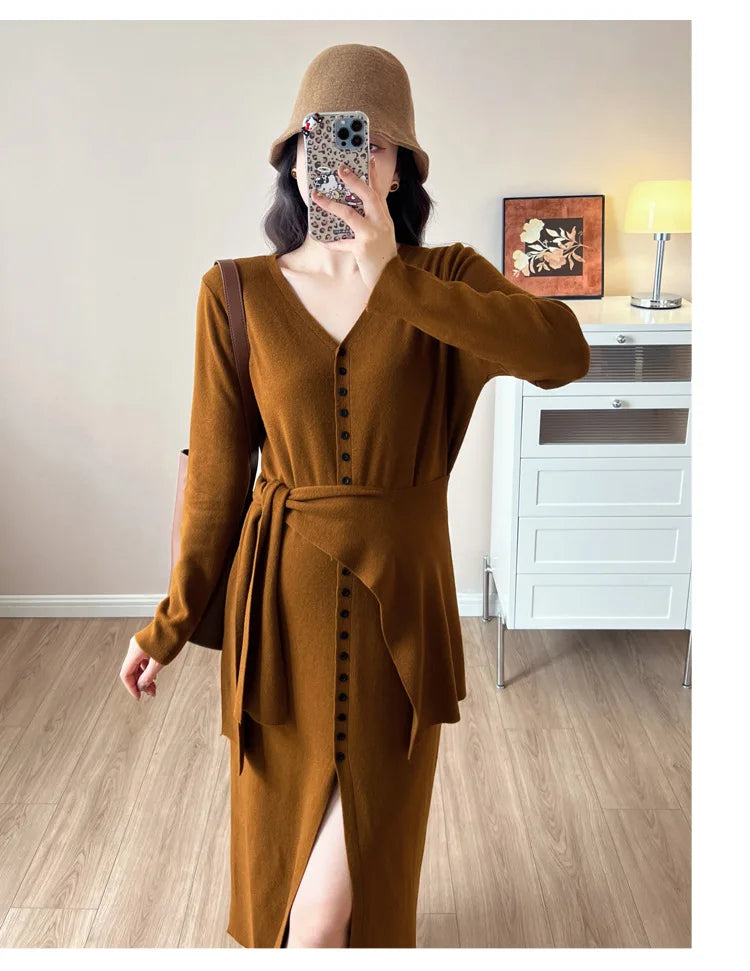 Maternity Dress for Pregnant Women  Knit Sweater Dress Cozy Loose Fit Elegant Autumn Pregnancy Outfit with Relaxed Vibes