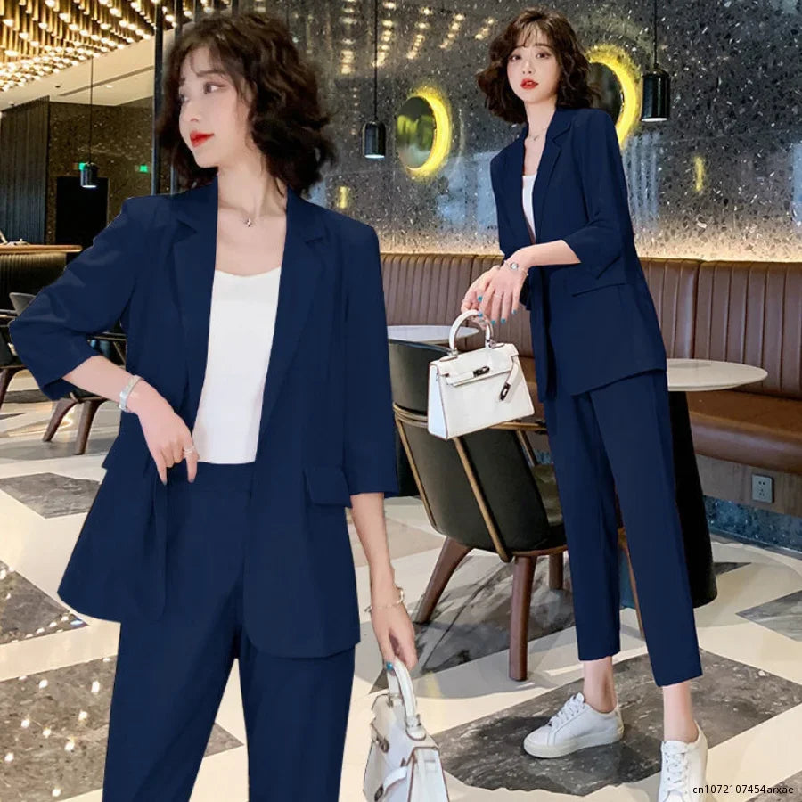 Women's Business Suit Summer New Fashion Temperament Casual Online Celebrity Business Suit Small Professional Suit Two Pieces