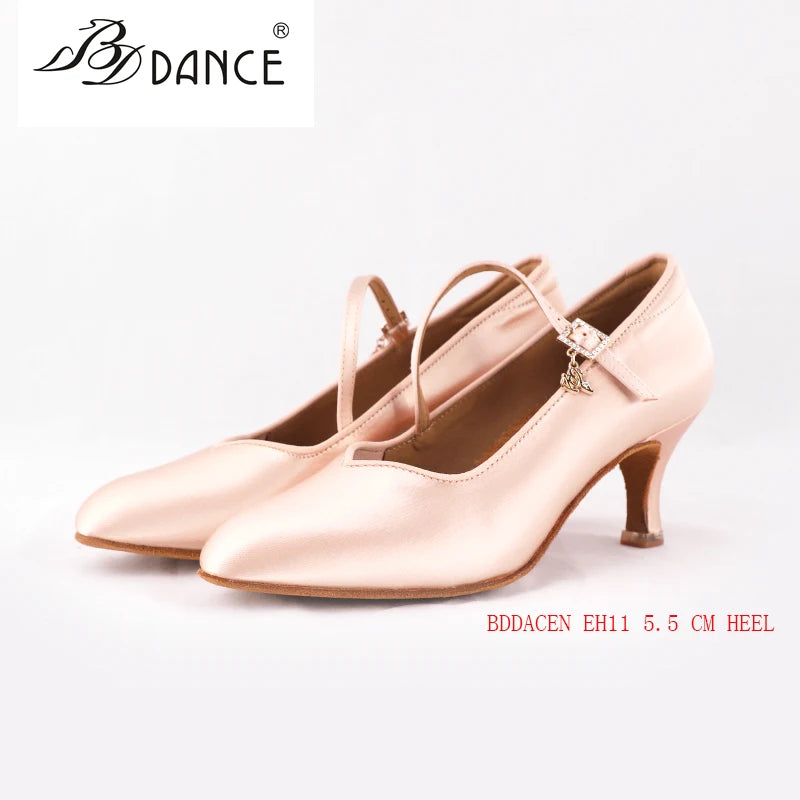 Sneakers Latin Dance Shoes Brand Women High Quality Satin Ladies Aerobics Girl Buckle Dancing SALSA BDD 138 Cowhide Sole White