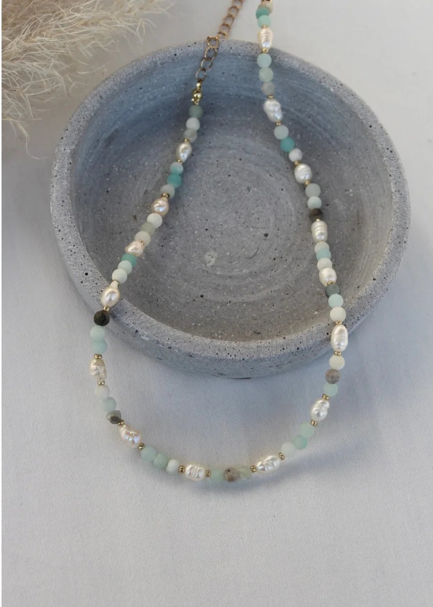 Handmade necklace made of real semi-precious stone and freshwater pearls Crystal Jewelry Cluster Necklace