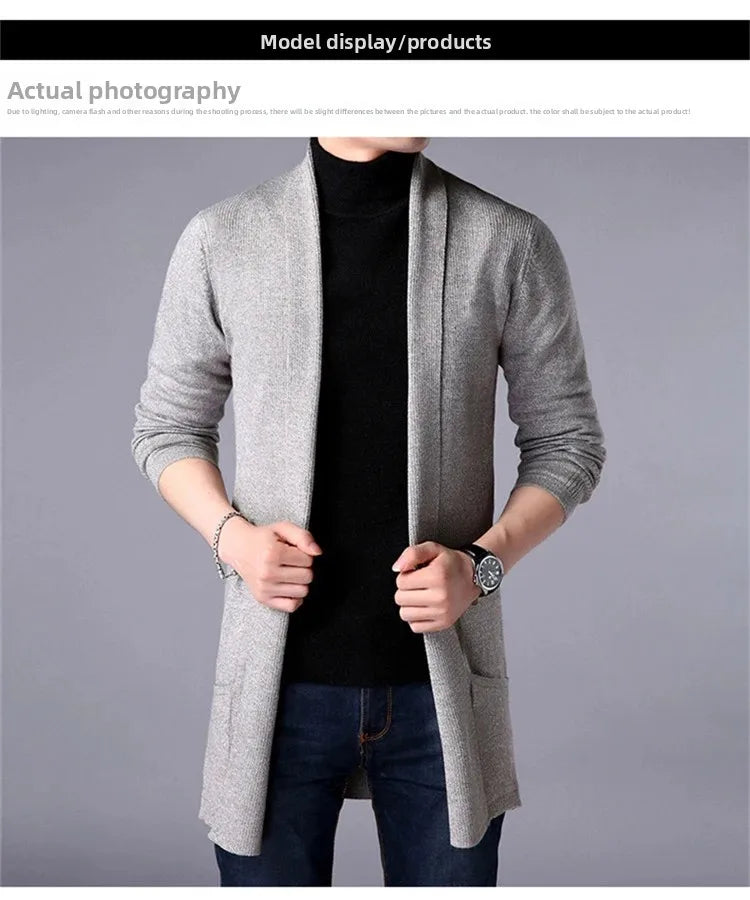 Sweater Coats Men New Fashion 2025 Autumn Men's Slim Long Solid Color Knitted Jacket Fashion Men's Casual Sweater Cardigan Coats