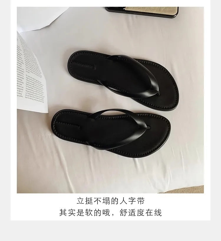 Slippers Casual Low Female Shoes Rubber Flip Flops Slides Luxury 2025 Summer Flat Hawaiian PU Hoof Heels Rome Scandals Fabric Si