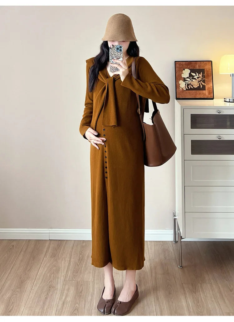 Maternity Dress for Pregnant Women  Knit Sweater Dress Cozy Loose Fit Elegant Autumn Pregnancy Outfit with Relaxed Vibes