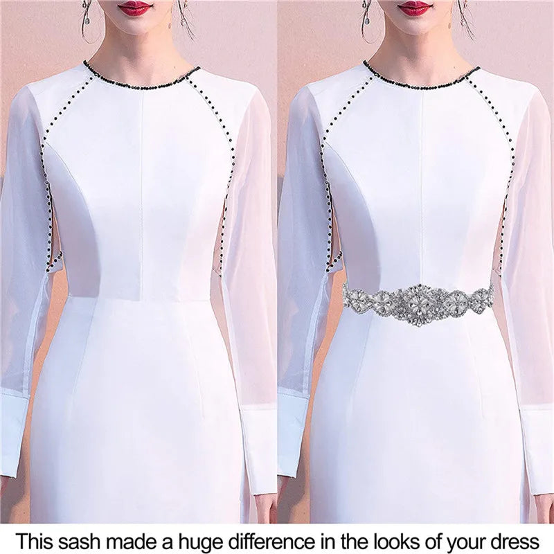 Bridal Belts Bling Wedding Women Handmade Jewelry Silver Rhinestone Pearl Crystal Sparkly Party Formal Dress Diamond Bride Sash