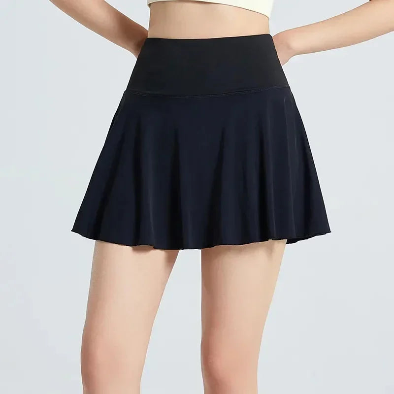 Sport  High WaistTennis Skirts for Women Fashion Anti-Shine Quick Drying Elastic Yoga Skirts Woman with Pocket Mini Skirt Female