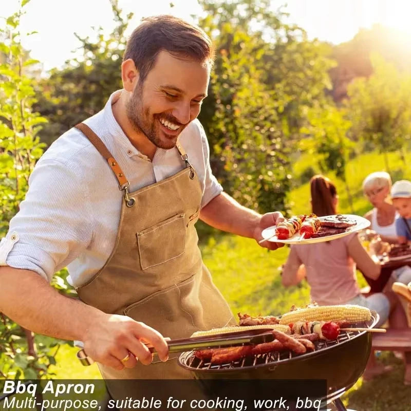 Kitchen Household Cooking Canvas Apron Can Wipe Hands Men Women Adult With Tool Pockets Oil-proof Waterproof Fashion Coffee Over