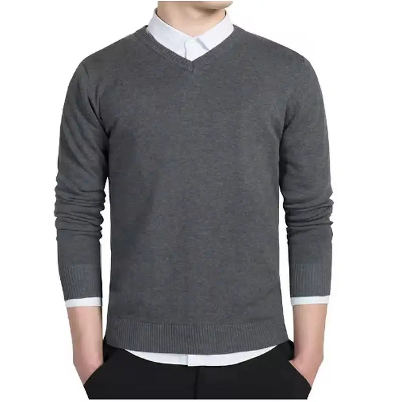 Sweater Men 2025 Autumn Casual Pullovers Men V-Neck Solid Cotton Knitted Brand Clothing Slim Fit Male Sweaters Pull Homme