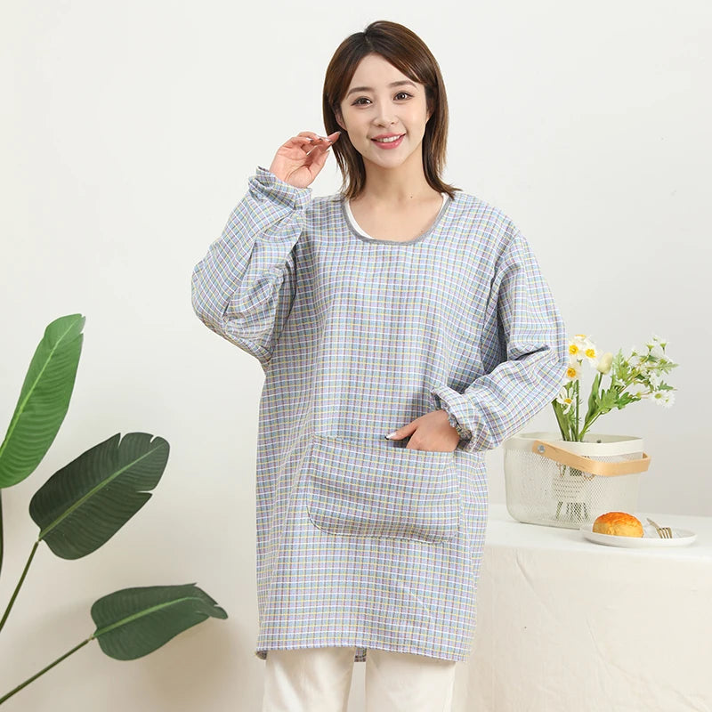 Fashionable Striped Apron For Home Kitchen Cooking Long Sleeved Women's Cute Anti Stain Work Dining Work Clothes Smock