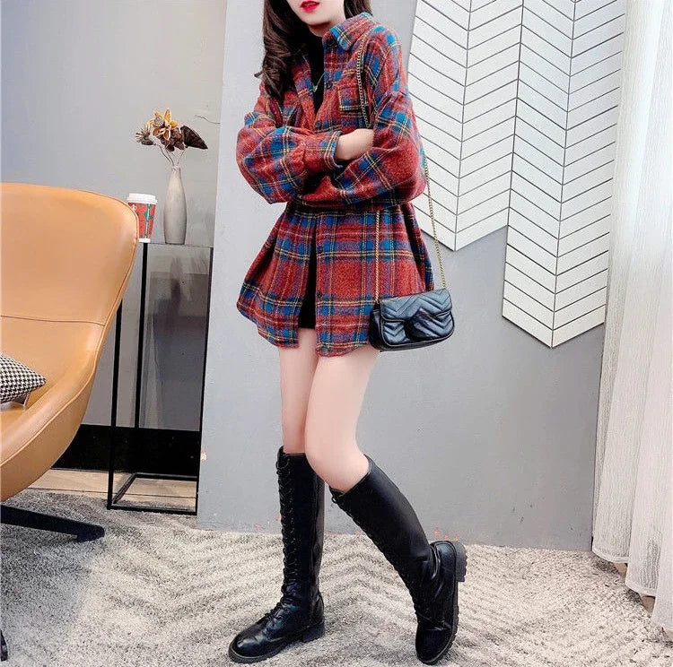 Jacket for Women Check Spring Autumn Vintage Coats Woman 2025 Trend Luxury Long Sleeve Casual Clothing Promotion Youthful Offer