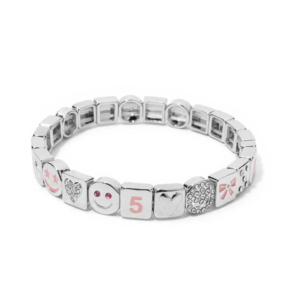 Happy Bowknot Bracelets For Women Gold Sliver Color Zinc Alloy Inlaid Diamond Beaded Elastic Bracelets