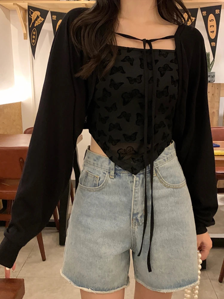 Sweater Cardigan Women Summer Thin All-match Sun-proof Lace-up Simple Fashion Street Wear Vacation Popular Casual Vintage Chic