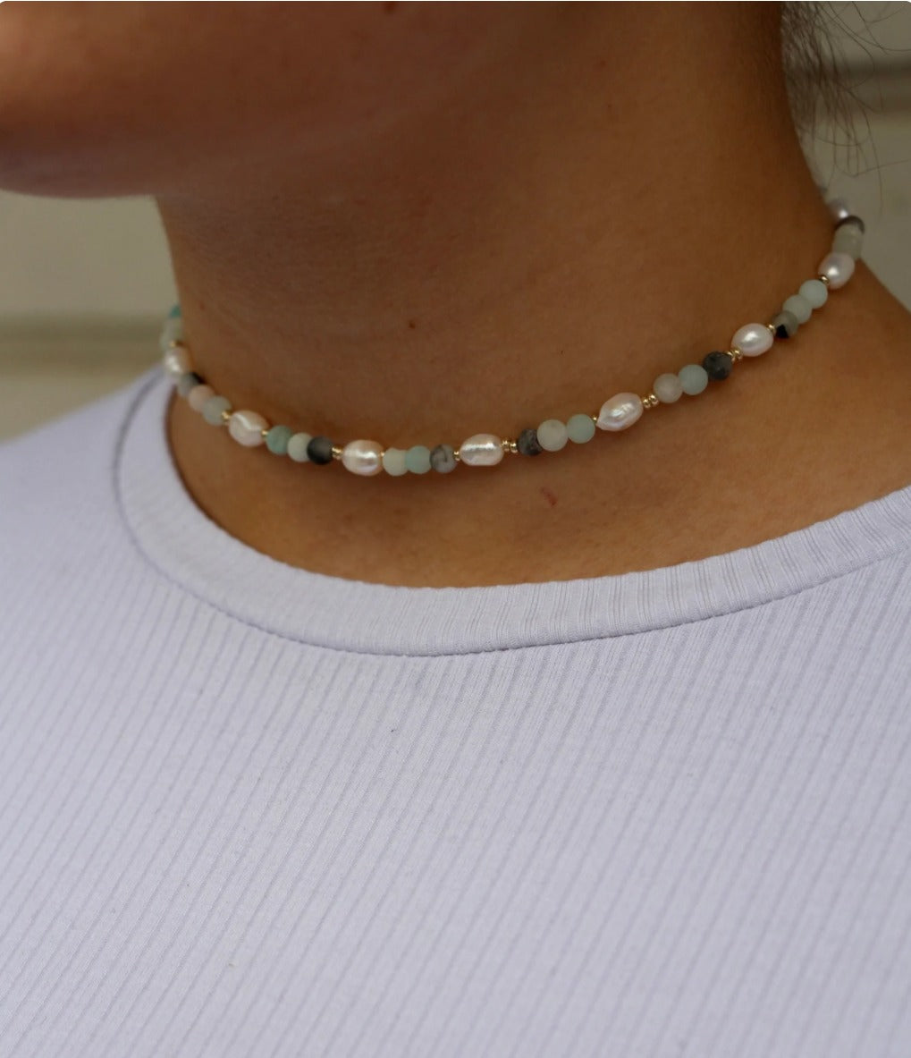 Handmade necklace made of real semi-precious stone and freshwater pearls Crystal Jewelry Cluster Necklace