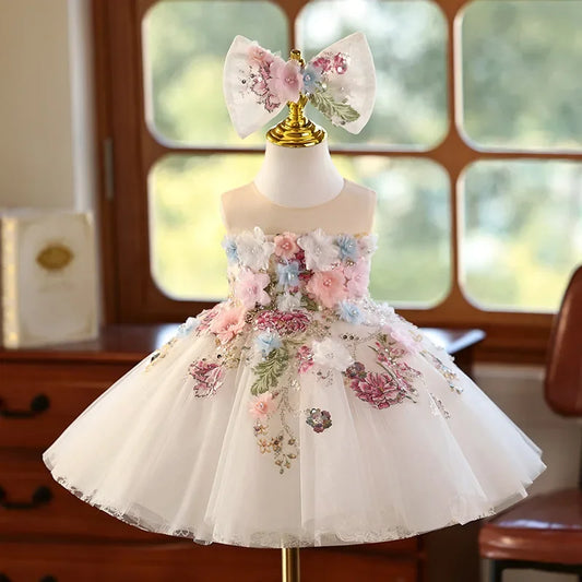 Girls Dress Handmade Floral Sleeveless Princess Gown Wedding Performance Outfit Birthday Flower Kid Dresses Easter Party Clothes