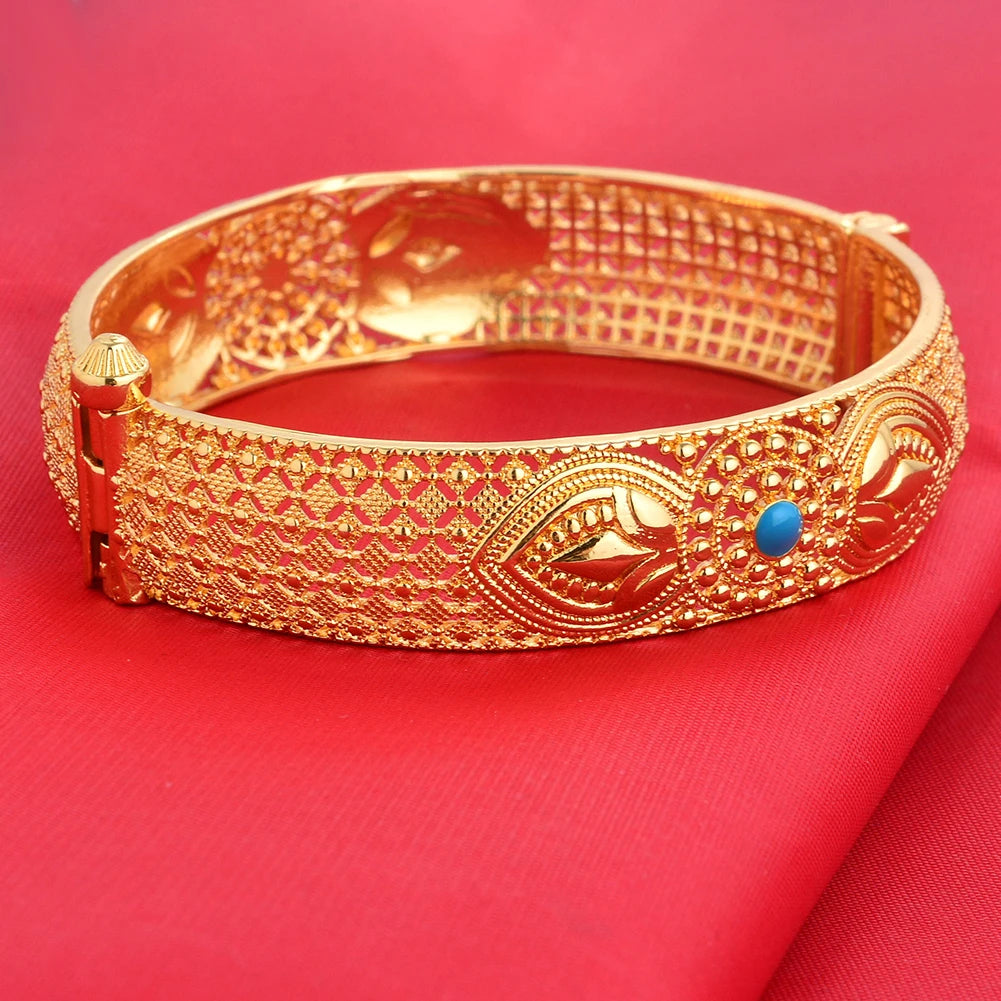 Dubai Wholesale Gold Color Bangles For Women Indian Charm Bracelet Jewellery Arabic Wedding Party Banquet Gifts