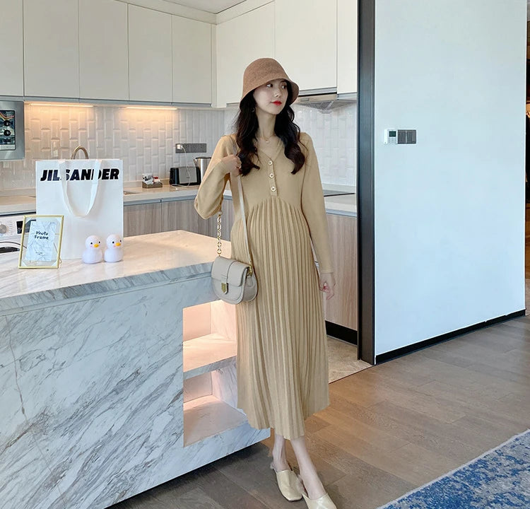 Maternity Dress Spring Autumn Long Sleeve V-Neck HIgh Waist Pregnant Woman clothing Sweet Pregnancy Dress vestidos de fotografia