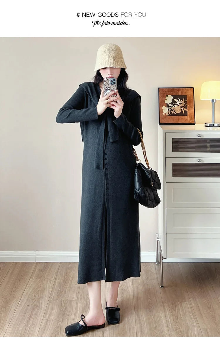 Maternity Dress for Pregnant Women  Knit Sweater Dress Cozy Loose Fit Elegant Autumn Pregnancy Outfit with Relaxed Vibes