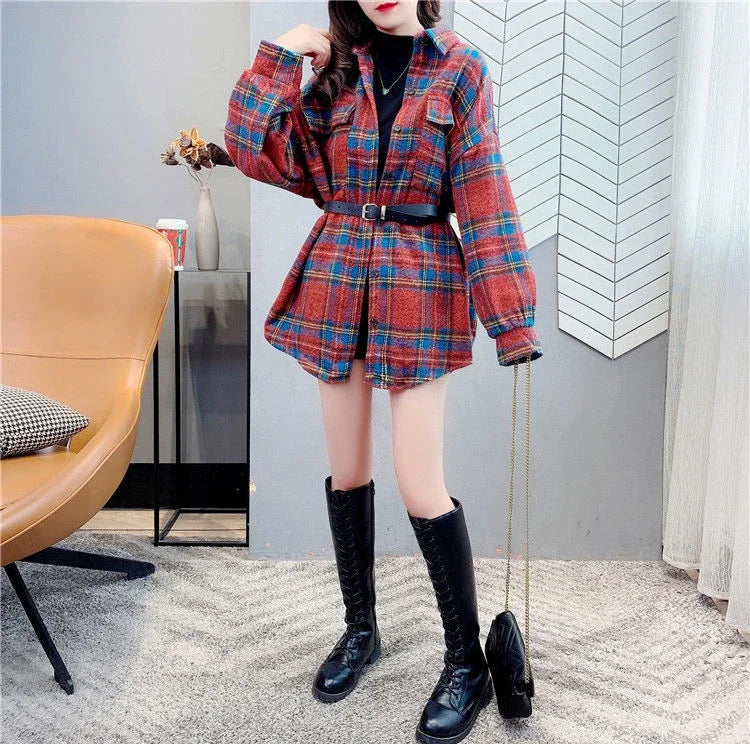 Jacket for Women Check Spring Autumn Vintage Coats Woman 2025 Trend Luxury Long Sleeve Casual Clothing Promotion Youthful Offer