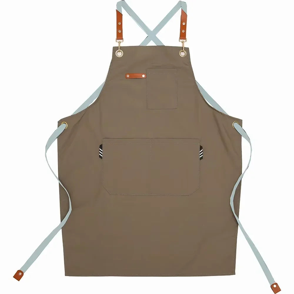 Kitchen Waterproof Apron Manufacturers Customized Logo Apron With Pockets for Restaurant Bar Shop Cafes Beauty Nails Studios