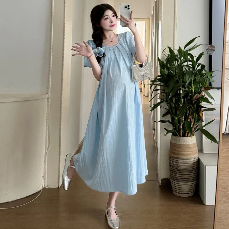 Elevate Your Summer Wardrobe: New Maternity Summer Dress Fashionable, Thin Long Dresses for Pregnant Women, Stay Cool in Style