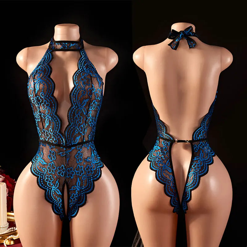 Nightdress Hollow Out Women's Sleepwear Dresses Lingеrie Set Nightdress Contrast Lace Backless Sleep Mini Dress Pijama Mujer