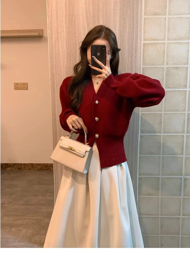 Sweater Cardigan Women's Coat Fashionable Waist-hugging and Slimming Christmas and New Year Festive Top