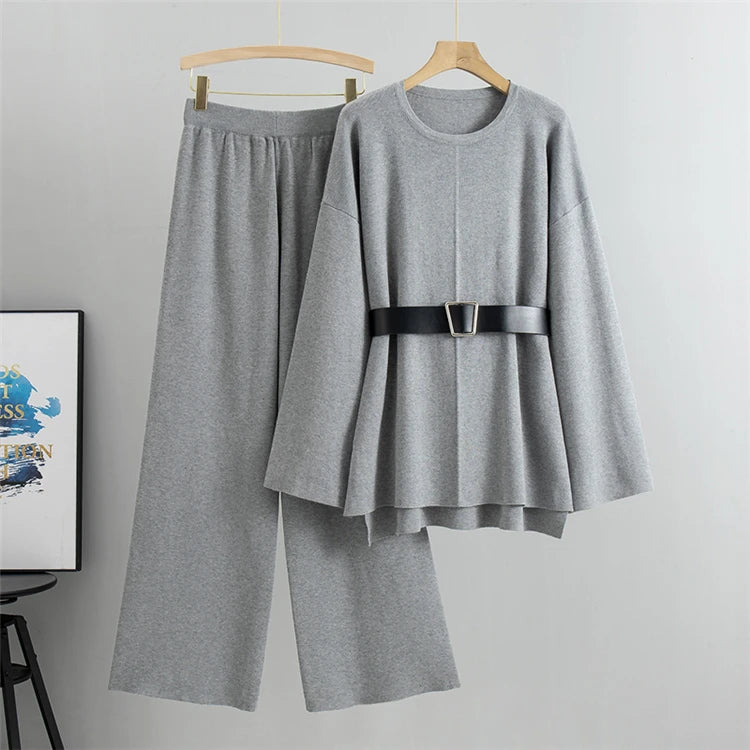 Women's suit Knitted 2 pieces Set Tracksuits Women Thick Casual Loose Sweater+Ankle-Length Pants Warm Suits Fashion Autumn 2025