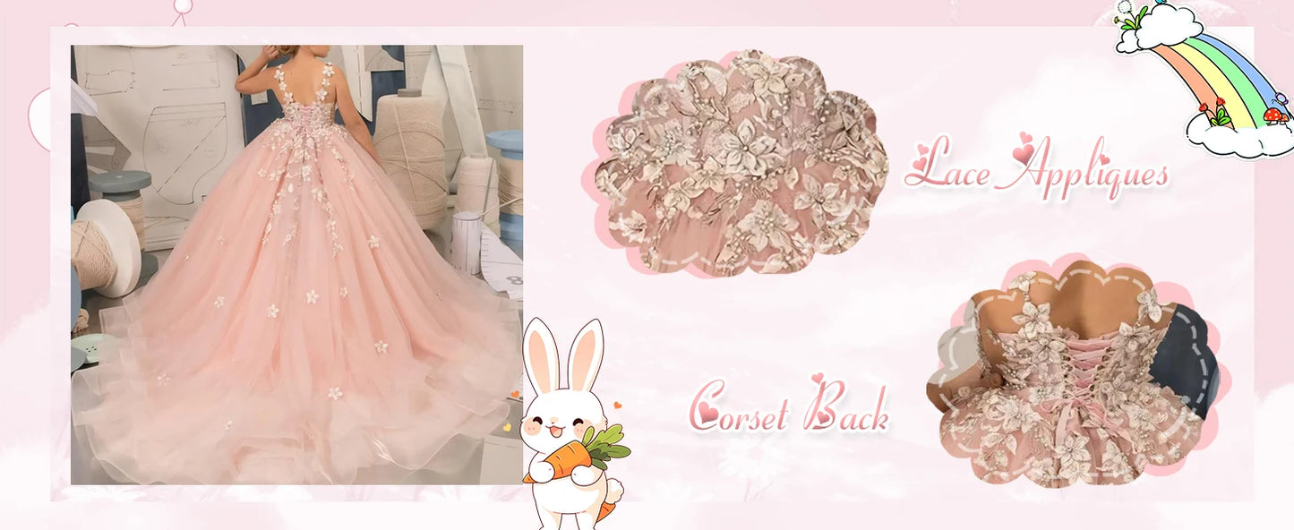 Kingbridal Flower Girl Dresses for Wedding Lace Princess First Communion Formal Dresses Tulle Pageant Ball Gowns Princess Dress