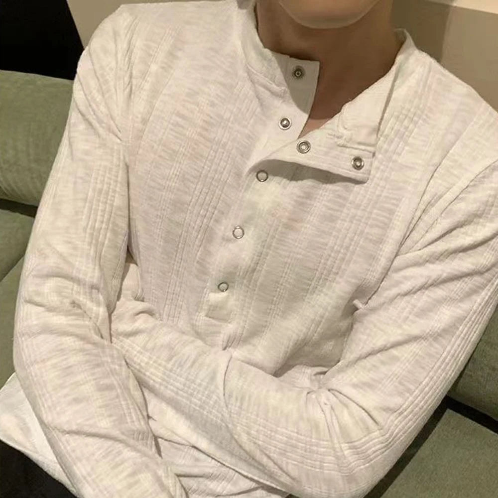 Sweater Mens Striped Texture Henry Collar Knitted Pullover Autumn Casual Versatile Unisex Daily Undershirt Men's Clothing 2024