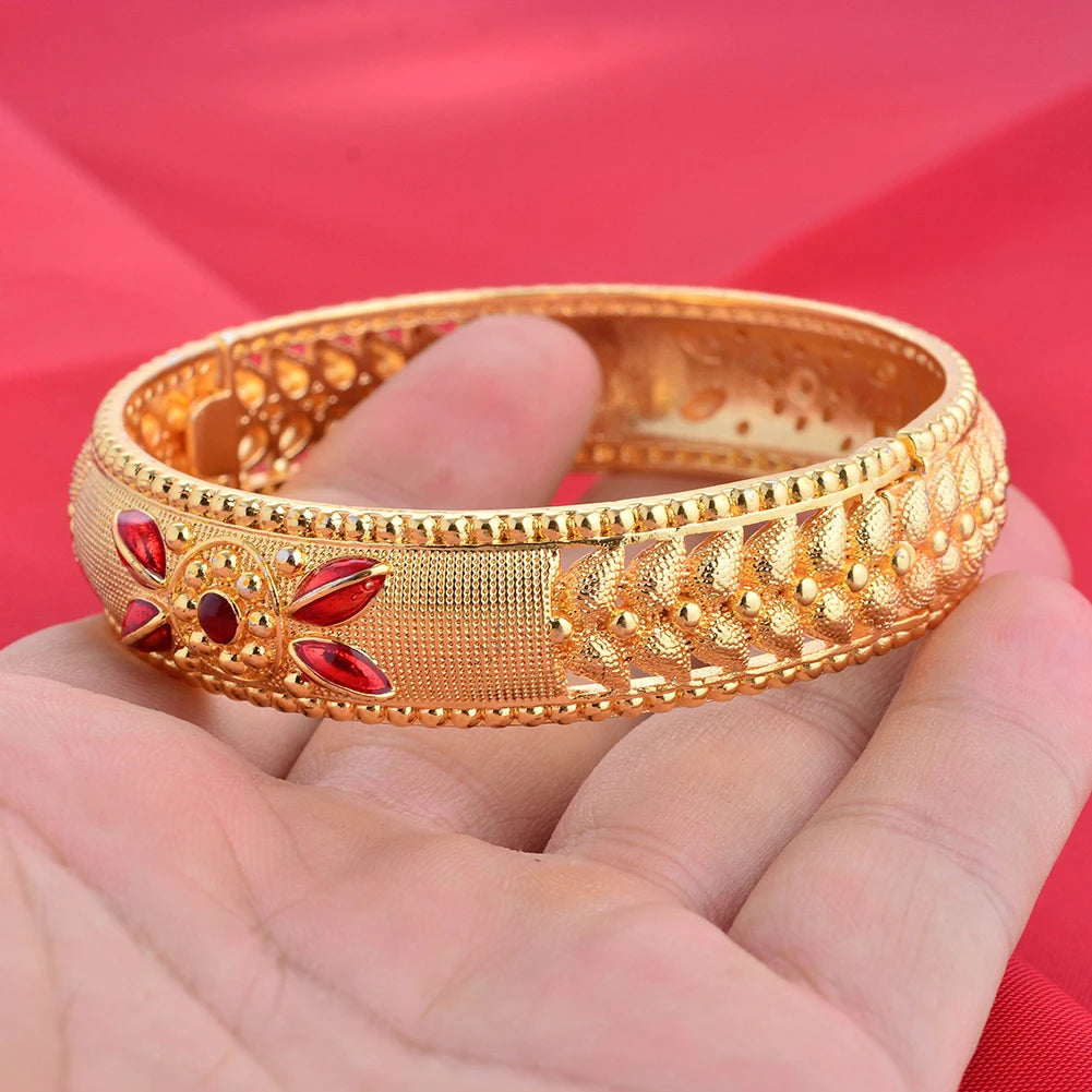 Dubai Wholesale Gold Color Bangles For Women Indian Charm Bracelet Jewellery Arabic Wedding Party Banquet Gifts