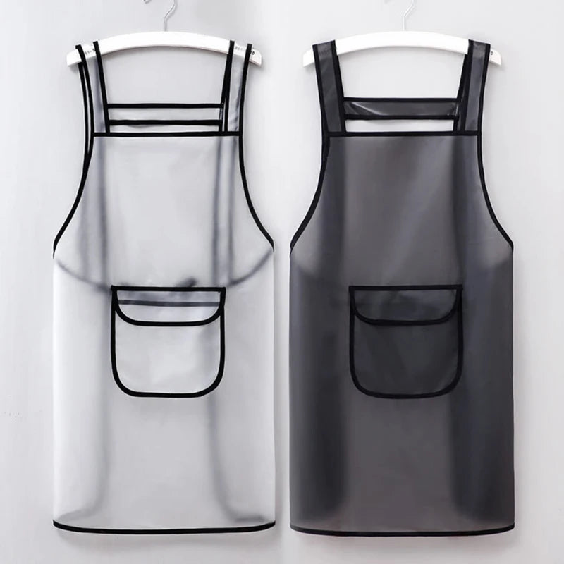 Kitchen Waterproof Apron Transparent Ladies Men Home Aprons Wipeable Oil Resistant Baking Accessories BBQ Restaurant Cafe Aprons