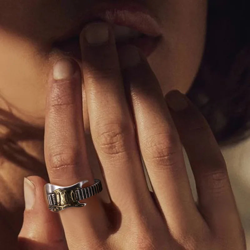 Hip Hop Rock Music Electric Guitar Men'S Rings 2024 Trend Adjustable Finger Rings Party Jewelry Gifts Fashion Accessories