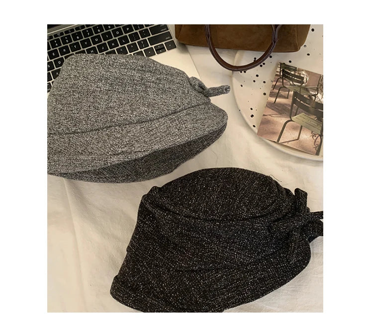Fashionable Bow-Tie Bucket Hat For Women Which Makes Your Face Look Smaller New Retro Versatile Hat For Autumn And Winter
